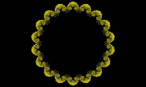 Intricate yellow circular frame with a digital wireframe texture on a black background. An elegant border ideal for a modern certificate or a futuristic sci-fi HUD element.