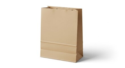 Plain Brown Paper Bag Standing in White Background for Packaging and Shopping