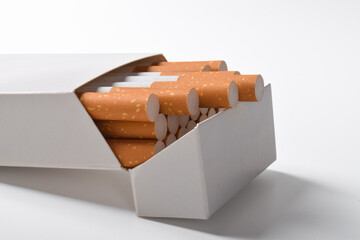 Close up of Cigarette box isolated on white background