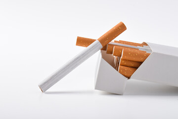 Close up of Cigarette box isolated on white background