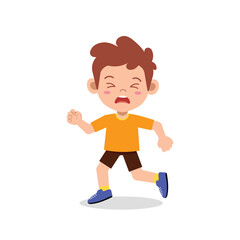 Little boy running with closed eyes and open mouth