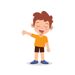 Cartoon Boy Sticking Tongue Out and Showing Thumbs Down Gesture, Expressing Dislike
