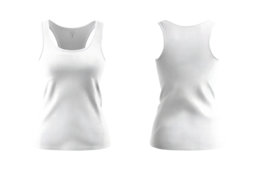 Front and back view of a plain, white women's tank top.  Simple, basic design