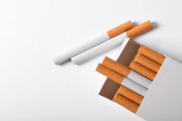 Box of cigarette isolated on a white background, top view