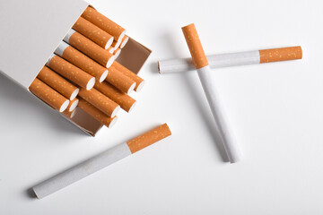 Box of cigarette isolated on a white background, top view