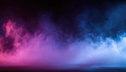 Pink & blue smoke drifting across a dark surface, illuminated by vibrant lighting