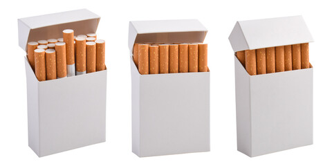 Set of blank packs of cigarettes isolated on white background