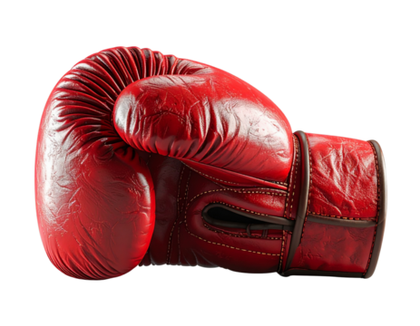  Red Boxing Glove 3D Render with Shadow Effect, Angled Side View, Transparent Background