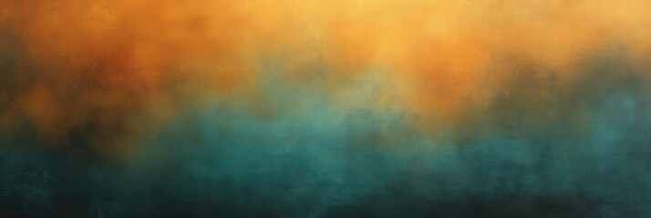 Naklejka premium Abstract textured painting with a gradient blend of warm orange and cool teal blue hues creating a moody and atmospheric effect