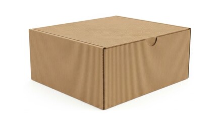 Brown Corrugated Cardboard Box with Lid on White Background