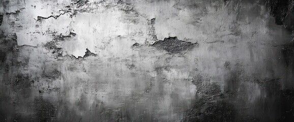 Fototapeta premium textured black and white grunge wall with peeling paint and rough surface conveying decay and urban wear