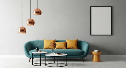 Modern Teal Sofa Living Room Design.