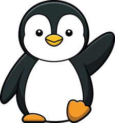 Cartoon Cute Penguin Waving Wing Character for Kids Illustration