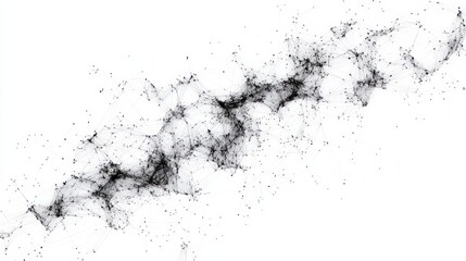 Obraz premium Abstract network of black interconnected nodes and lines forming a complex web pattern on white background, conveying connectivity and structure
