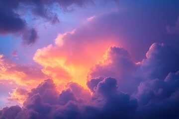 Vivid sunset sky with dramatic colorful clouds glowing in shades of orange, purple, and pink creating a serene and awe-inspiring atmosphere