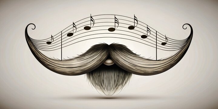 An Enchanting Musical Mustache Design Featuring a Graceful Swirl and Musical Notes