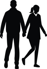 Couple holding hands walking together silhouette