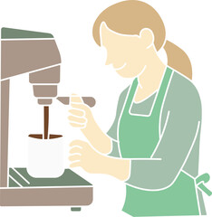 Barista Making Coffee with Espresso Machine Illustration