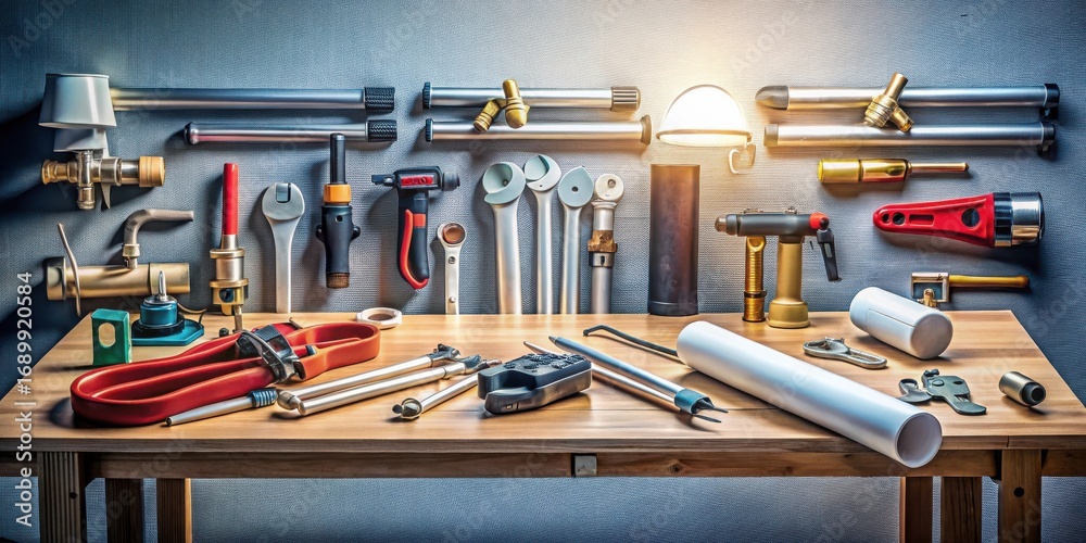 Wall mural a well-equipped workbench showcasing an array of tools and materials, ready for a meticulous project