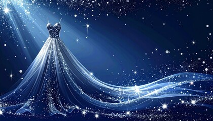 ネイビーとシルバーのキラキラウェディングドレス背景イラスト