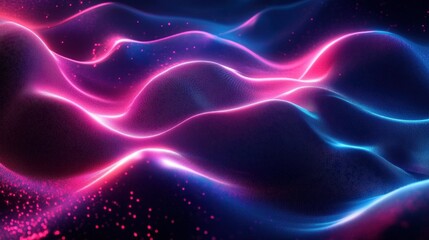 Abstract glowing waves in pink and blue hues forming smooth, flowing shapes with a futuristic and dynamic energy