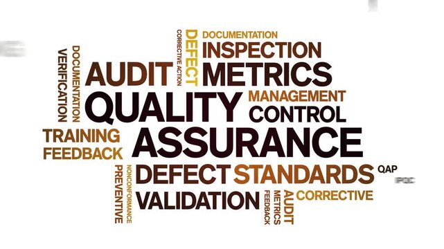 Quality Assurance animated word cloud-text design animation tag kinetic typography seamless loop.