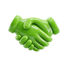 Bright green stylized hands shaking, in rubber gloves