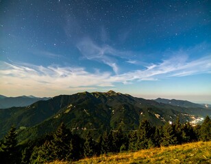 Serene night view of mountains under starry sky