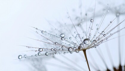水滴を纏う綿毛　繊細な自然美のマクロ表現　クローズアップ