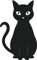 Obraz premium Simple black silhouette of a sitting cat with wide, white eyes and a curved tail feline animal