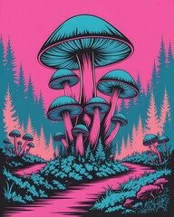 huge mystical mushroom vector illustration