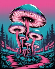 huge mystical mushroom vector illustration
