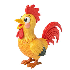 Watercolor Cheerful Cartoon Rooster Isolated on Transparent Background