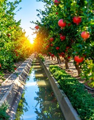 Naklejka premium Pomegranate orchard irrigation