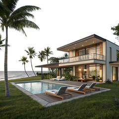 Fototapeta premium modern-two-story-beachfront-home-with-outdoor-pool