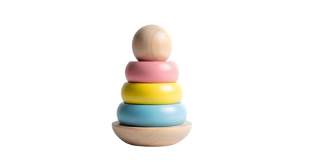 Colorful wooden stacking rings toy for toddlers isolated on transparent background