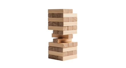 Wooden block tower game isolated on transparent background, a fun and strategic game