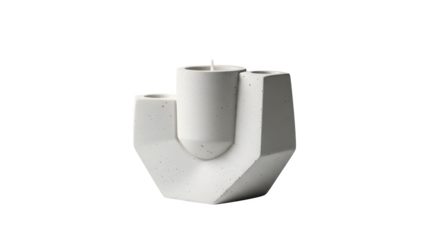 Modern concrete candle holder isolated on transparent background, a minimalist design