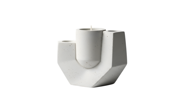 Modern concrete candle holder isolated on transparent background, a minimalist design