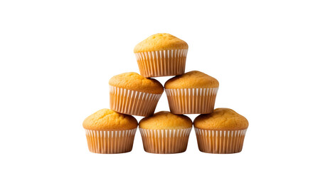 Pile of plain muffins isolated on transparent background, pyramid shape