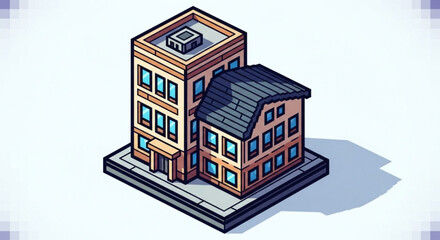 Isometric buildings illustration city architecture urban design apartment complex office block real estate scene