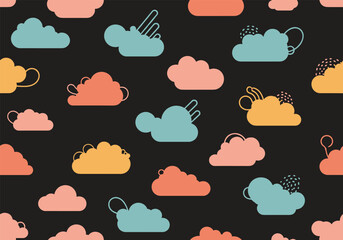 Obraz premium Whimsical cloud pattern with pastel colors and playful shapes, perfect for kids' themes
