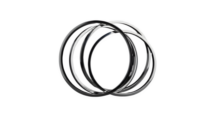 Three overlapping circles isolated on transparent background in black and white