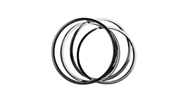 Three overlapping circles isolated on transparent background in black and white