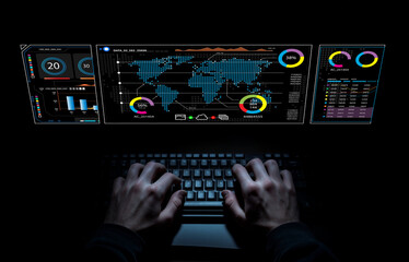 Futuristic Data Analysis Interface with Global Map and Interactive Charts for Digital Insights and Business Intelligence Visualization