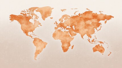 Textured Orange World Map on Beige Background