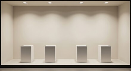 Empty Shop Window Display with Pedestals.