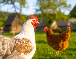 Fototapeta premium Rural Chickens in Pasture