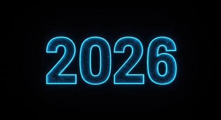 Glowing Neon 2026 Text on Black Background, Futuristic Design Concept.