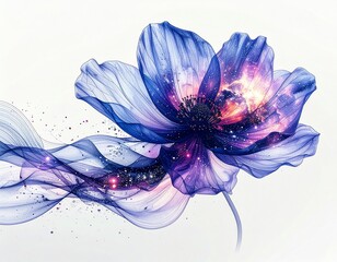 Surreal Single Flower with Cosmic Petals Line Art
